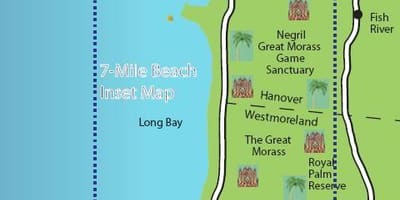 નકશો negril જમૈકા 7 માઇલ બીચ